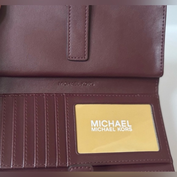 Michael Kors Jet Set Travel LG Double Zip Wallet Graphic Logo MK Oxblood Multi - Picture 4 of 8